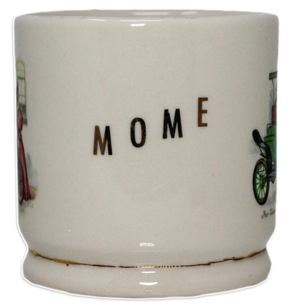 Moe Howard's Custom-Made Shaving Mug, With His Gold Stamp on Bottom & His Nickname ''MOME'' on Side -- Victorian-Inspired Mug Measures 4.5'' in Diameter Including Handle & 3.5'' Tall -- Near Fine